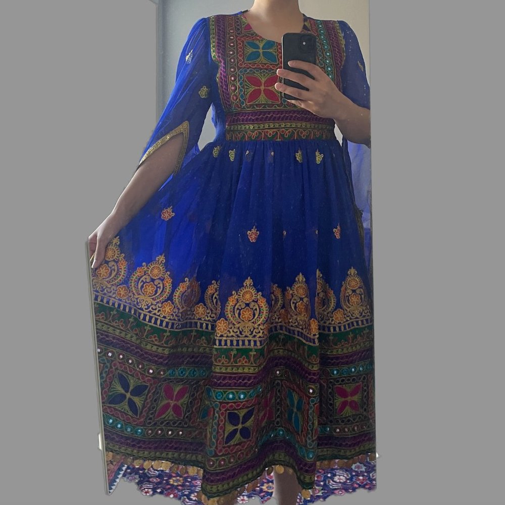 Traditional Modern Attan Dress with handmade embroidery Afghan